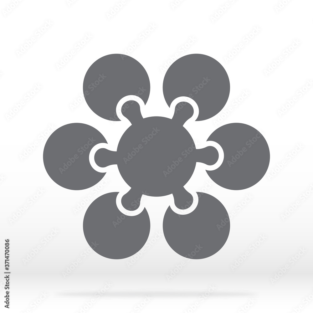 Simple icon circle puzzle in gray. Simple icon puzzle of the six elements and center on transparent background. Flat design. Vector illustration EPS10. Simple icon circle puzzle in gray. Simple icon puzzle of the six elements and center on transparent background. Flat design. Vector illustration EPS10.