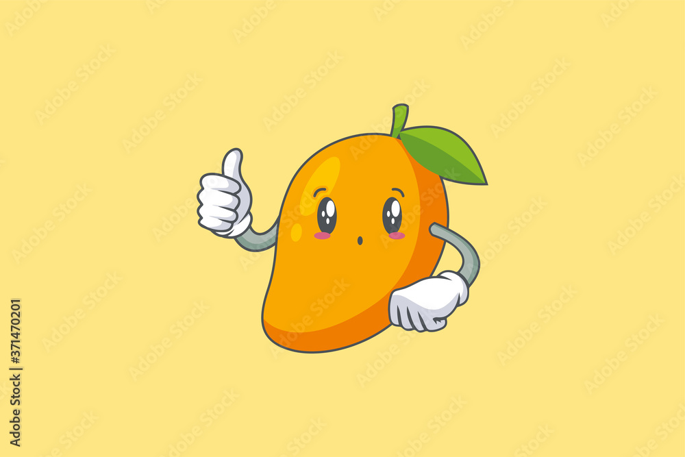 UH , OH, GASP Face Emotion. Thumb Up Hand Gesture. Yellow Mango Fruit Cartoon Drawing Mascot Illustration. UH , OH, GASP Face Emotion. Thumb Up Hand Gesture. Yellow Mango Fruit Cartoon Drawing Mascot Illustration.
