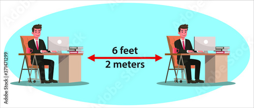 Practice physical distancing in the workplace.
Physical distancing in the office.