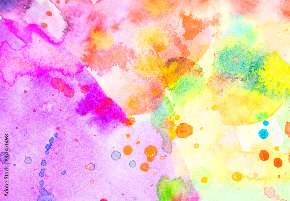 Watercolour Multicolour Rainbow Paint Vibrant Splatters and Drips on a White Background Watercolour Multicolour Rainbow Paint Vibrant Splatters and Drips on a White Background