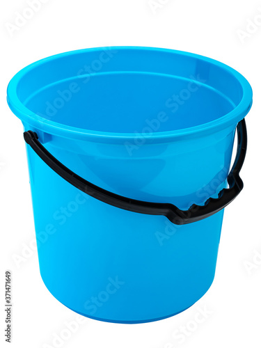 blue plastic bucket with handle and lid