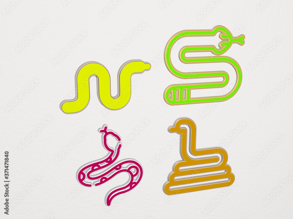 Fototapeta premium SNAKE 4 icons set - 3D illustration for animal and background