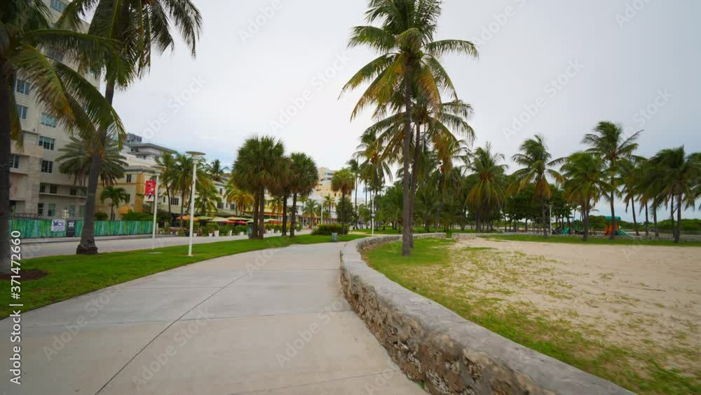 Summer scene Miami Beach with no tourists gimbal stabilized