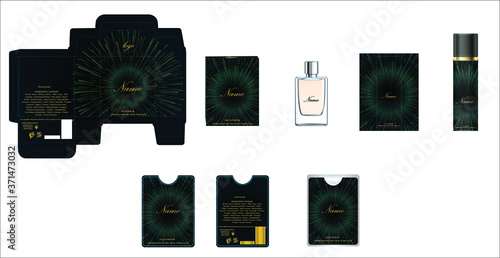 Packaging design, perfume luxury box design template and mock up box. Illustration vector.