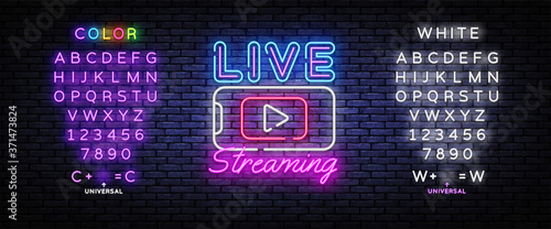 Live Streaming Only neon text vector design template. Live Video neon sign, light banner, design element, night bright advertising, bright sign. Vector illustration. Editing text neon sign