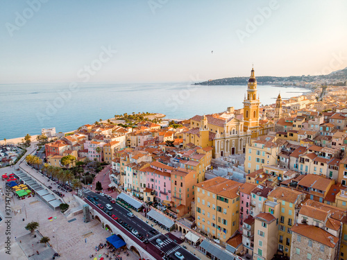 Menton France colorful city View on old part of Menton, Provence-Alpes-Cote d'Azur, France. High quality photo