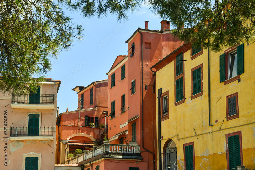 Glimpse of the old sea town with the typical colored fishermen houses, Lerici, La Spezia, Liguria, Italy