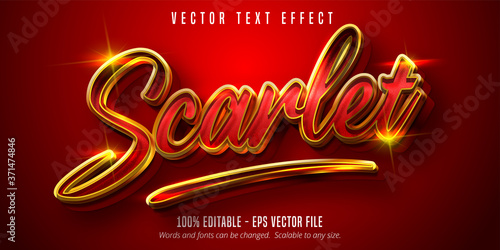 Scarlet text effect, shiny gold and red color style editable text style