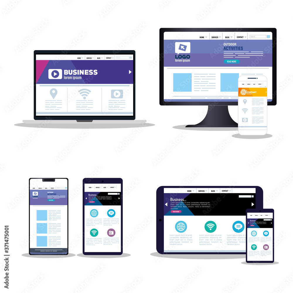 mockup responsive web, concept website development in set of electronics devices vector illustration design mockup responsive web, concept website development in set of electronics devices vector illustration design