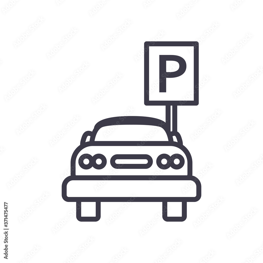 parking road sign and car line style icon vector design parking road sign and car line style icon vector design
