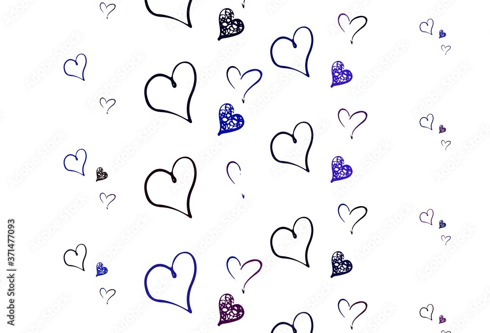 Light Pink, Blue vector background with Shining hearts.