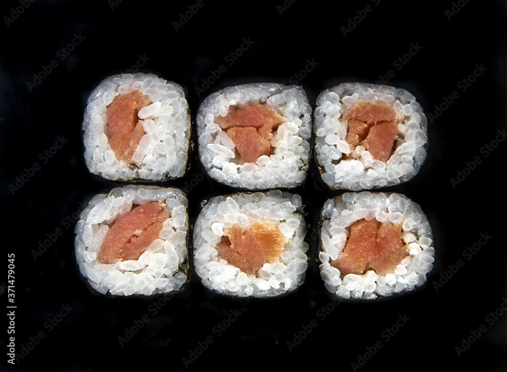 .rolls isolated on black background. Photo for the menu .rolls isolated on black background. Photo for the menu