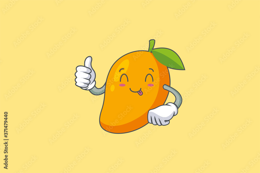 YUM, TONGUE, cheerful Face Emotion. Thumb Up Hand Gesture. Yellow Mango Fruit Cartoon Drawing Mascot Illustration. YUM, TONGUE, cheerful Face Emotion. Thumb Up Hand Gesture. Yellow Mango Fruit Cartoon Drawing Mascot Illustration.