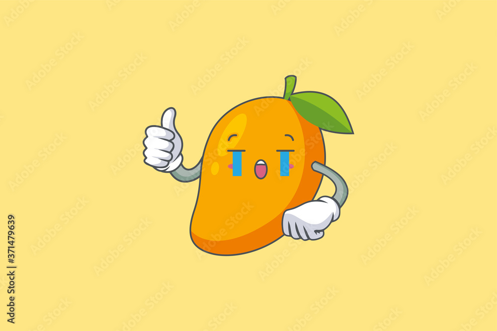 CRYING, SAD, SOB, CRY Face Emotion. Thumb Up Hand Gesture. Yellow Mango Fruit Cartoon Drawing Mascot Illustration. CRYING, SAD, SOB, CRY Face Emotion. Thumb Up Hand Gesture. Yellow Mango Fruit Cartoon Drawing Mascot Illustration.