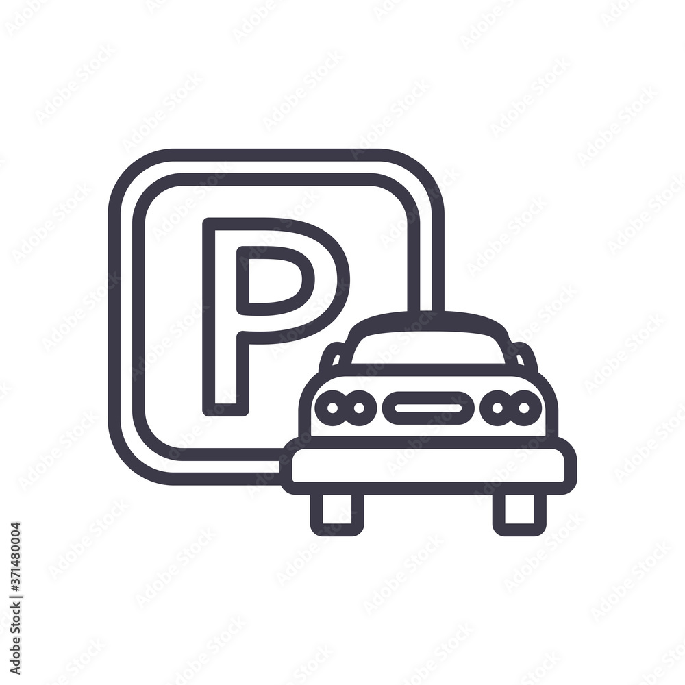 parking road sign frame and car line style icon vector design parking road sign frame and car line style icon vector design