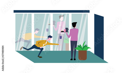 business man is catching a falling object in office 