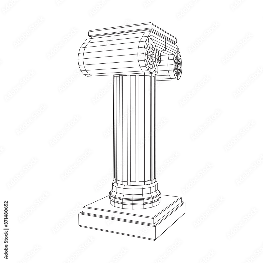 Greek ionic column. Ancient pillars roman antique architecture construction decoration. Wireframe low poly mesh vector illustration. Greek ionic column. Ancient pillars roman antique architecture construction decoration. Wireframe low poly mesh vector illustration.