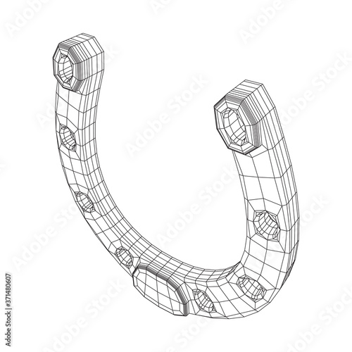 Horseshoe symbolizes good luck. Wireframe low poly mesh vector illustration.