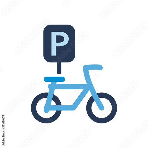 bike with parking road sign road sign flat style icon vector design