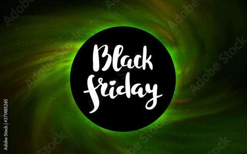 Dark Green vector cover with a black hole, nebula. Illustration with colorful milky way stars and a black hole. Template for Black Friday sales.