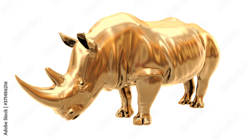 Fototapeta premium White rhino. Gold rhino isolated on white background. 3d illustration