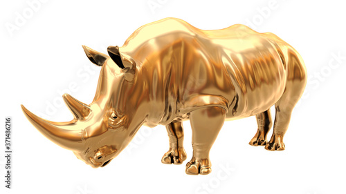 White rhino. Gold rhino isolated on white background. 3d illustration