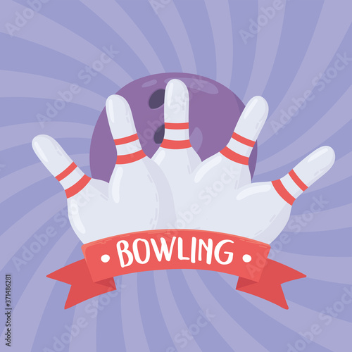 bowling skittles with red stripes game recreational sport flat design