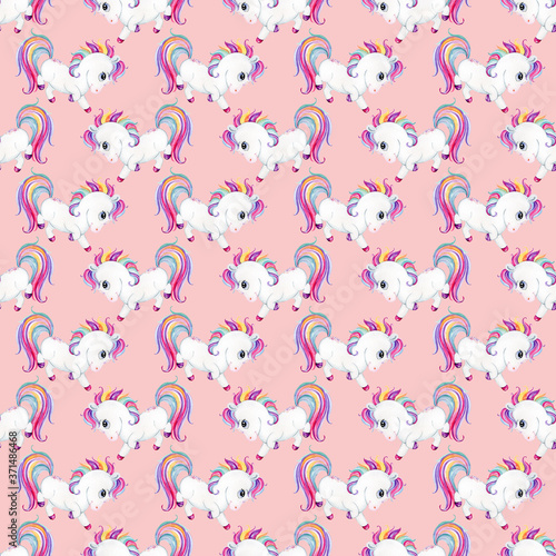 Watercolor seamless baby unicorns pattern