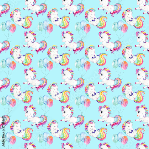 Watercolor seamless baby unicorns pattern