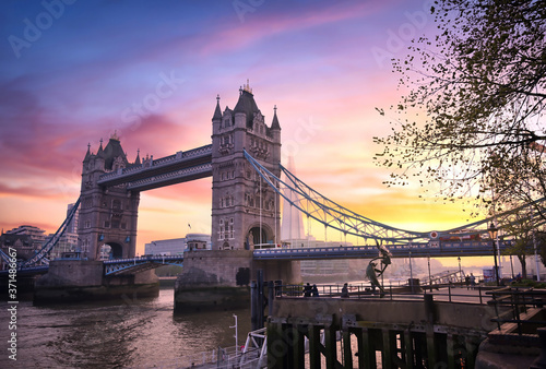 Sunset over Tower Bridge crossing the River Thames in London  UK.