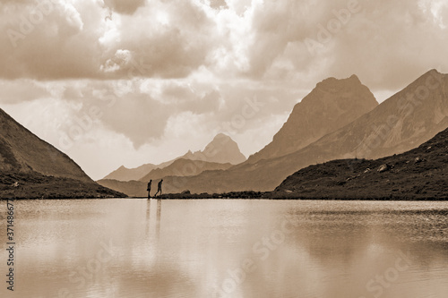 Tableau sur toile Rappensee - Oberstdorf - Wandern - Allgäu - sepia