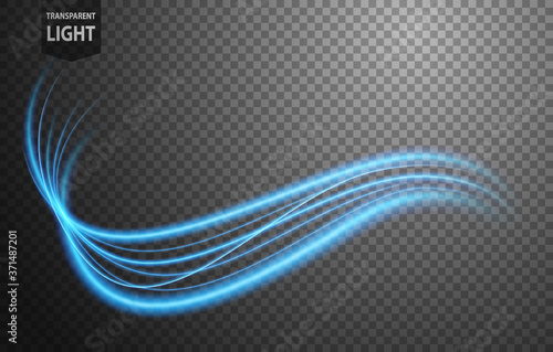 Abstract blue wavy line of light with a transparent background, isolated and easy to edit. Vector Illustration
