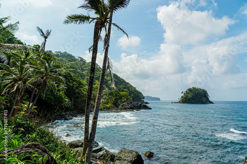 Nature landscape with sea, sky and palm trees. Sea texture en Capurgana, Colombia. photo