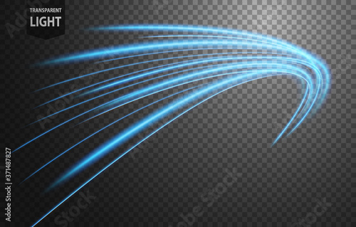 Abstract blue wavy line of light with a transparent background, isolated and easy to edit. Vector Illustration
