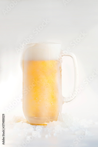 Ice cold beer mug with frost