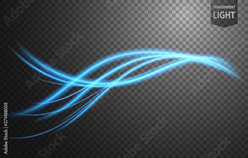 Abstract blue wavy line of light with a transparent background, isolated and easy to edit. Vector Illustration