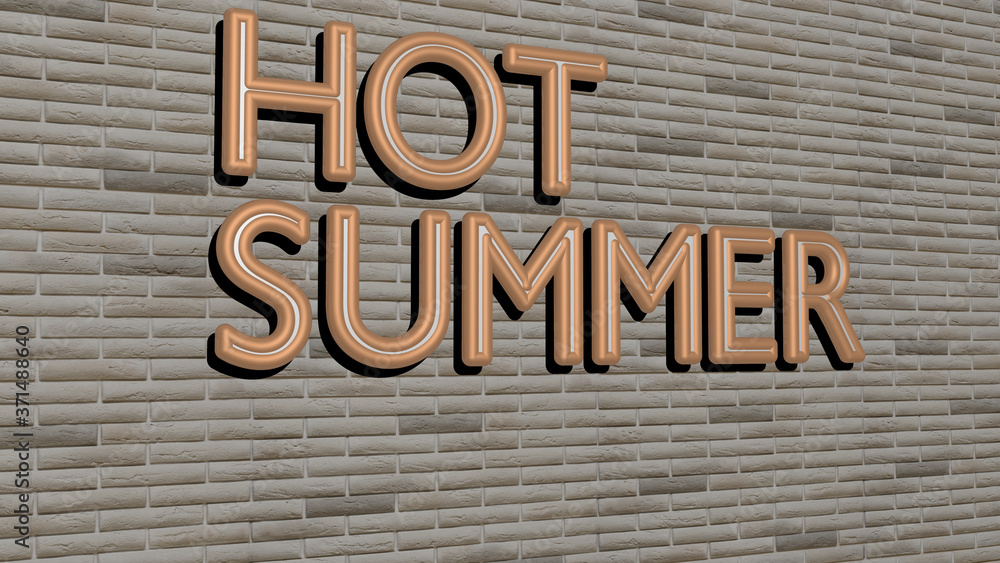 HOT SUMMER text on textured wall - 3D illustration for background and coffee HOT SUMMER text on textured wall - 3D illustration for background and coffee