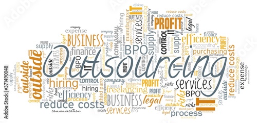 Outsourcing word cloud isolated on a white background.