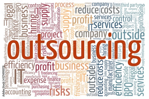 Outsourcing word cloud isolated on a white background.