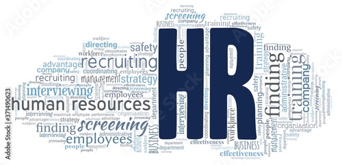 HR - Human resources word cloud isolated on a white background.