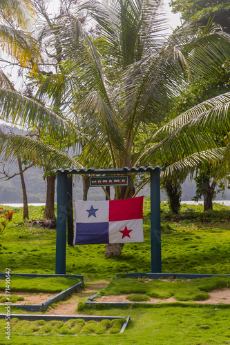 La miel, Panama. September 11, 2019: small Panamanian military station with garden. photo