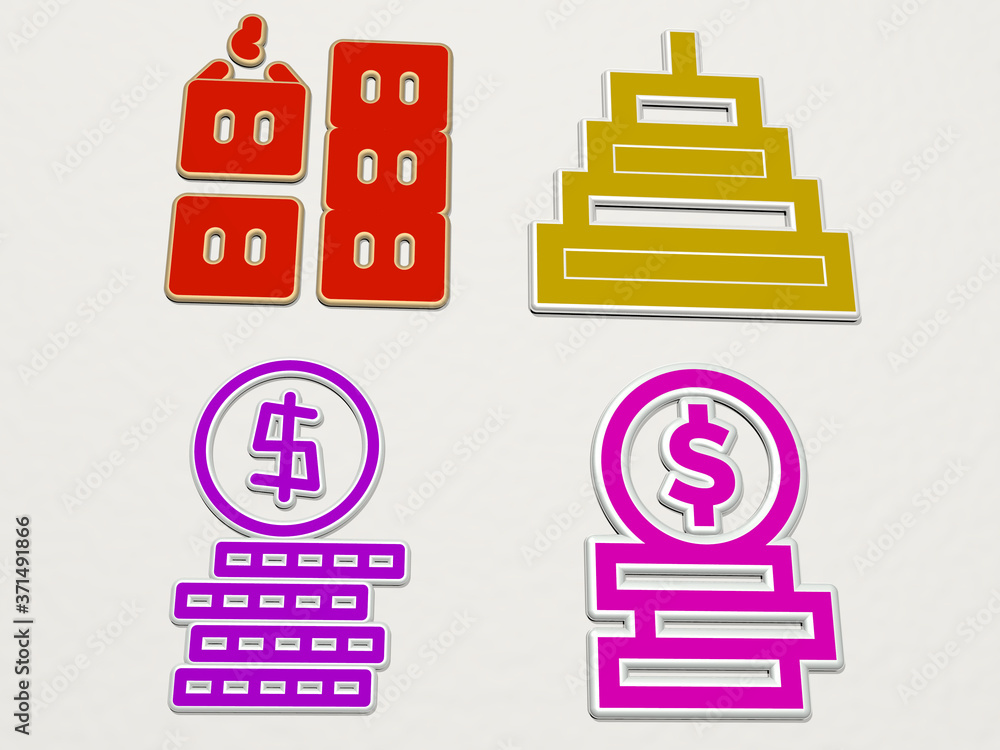stack 4 icons set - 3D illustration for background and concept stack 4 icons set - 3D illustration for background and concept