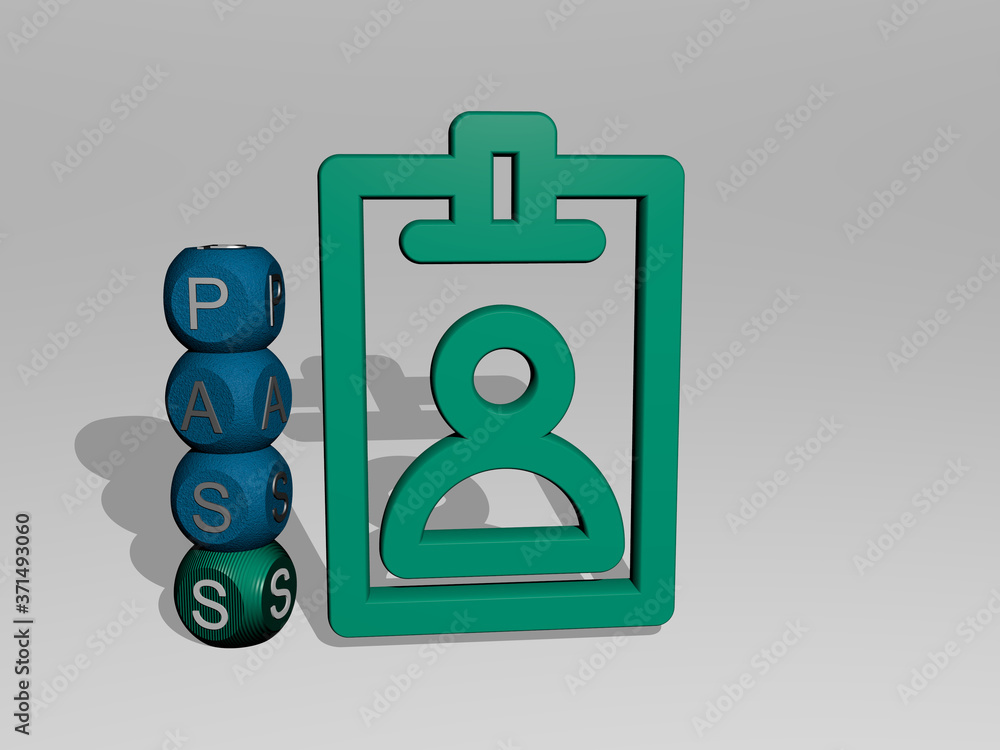 PASS 3D icon and dice letter text - 3D illustration for mountain and background PASS 3D icon and dice letter text - 3D illustration for mountain and background