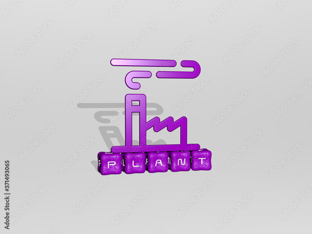 PLANT 3D icon on cubic text - 3D illustration for background and green PLANT 3D icon on cubic text - 3D illustration for background and green