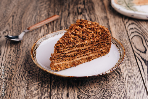 piece of cake on a wooden background