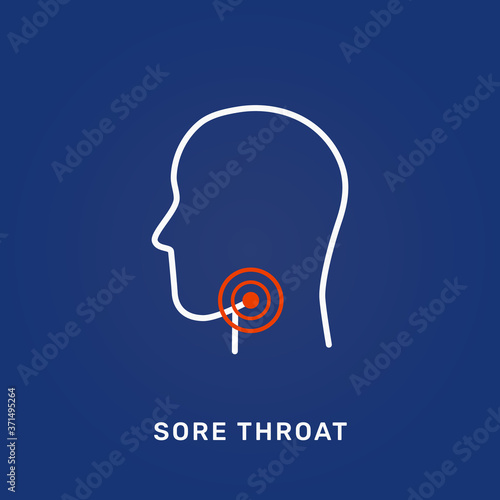 Sore Throat vector icon illustration. Flu man head profile silhouette feels pain in the throat. Ache anatomy location. Logo design for local impact tablet medical packaging. Illness symptom from SET1