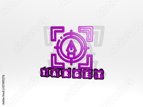 TARGET 3D icon on cubic text - 3D illustration for business and concept