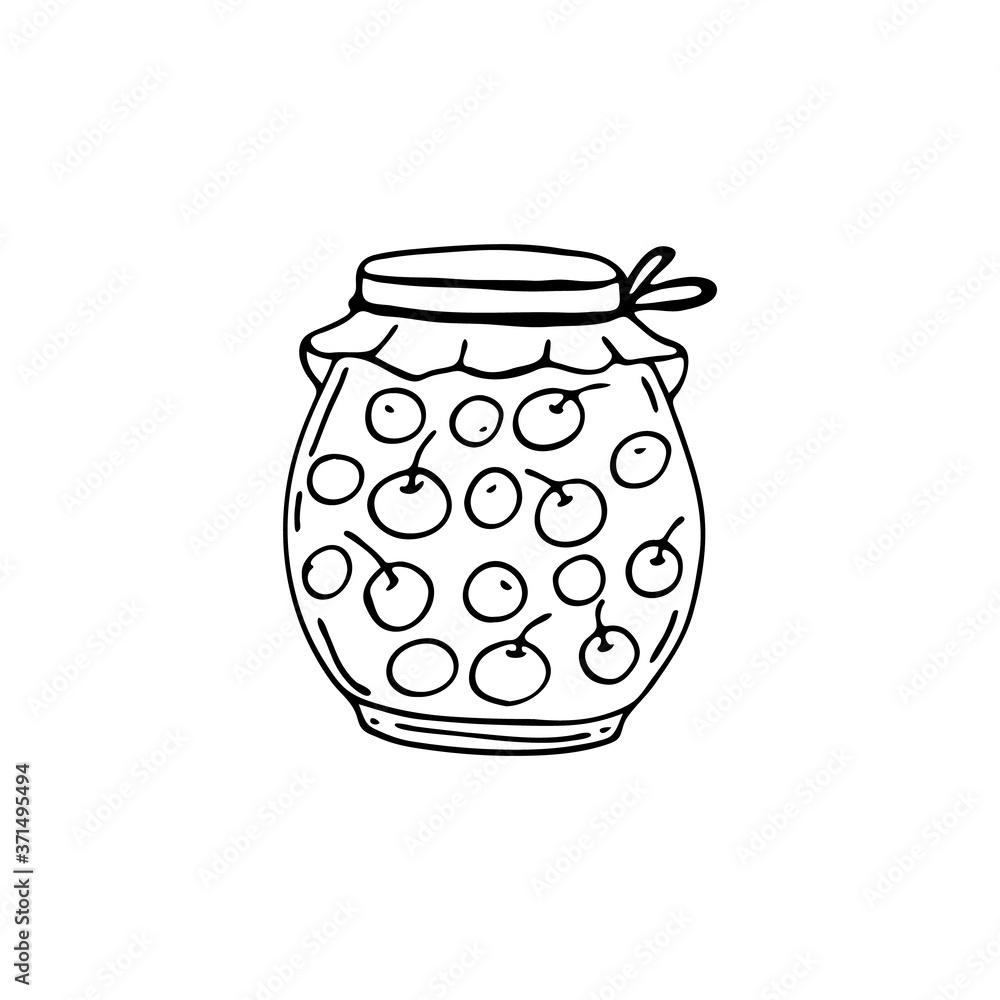 Doodle images of cherries in a jar. Vector for textile, web, print, gift wrapping. Autumn preparation of products for the winter. Doodle images of cherries in a jar. Vector for textile, web, print, gift wrapping. Autumn preparation of products for the winter.
