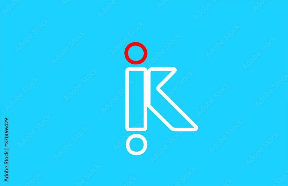 line alphabet K letter logo icon design in red and white. Blue background color for business and company