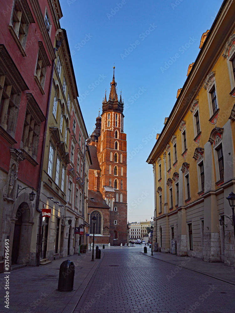 Cracow, Florianska street and St. Mary's Basilica
